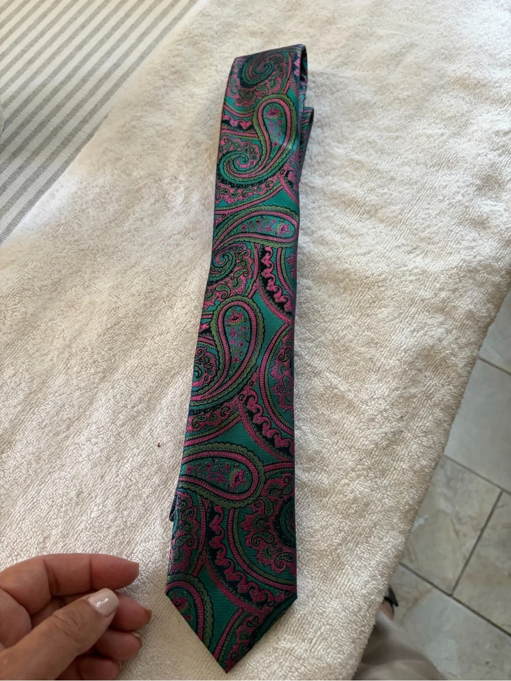 Ted Baker Silk Paisley Necktie in Teal and Pink
